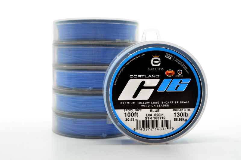 Cortland Premium Hollow Core 16-Carrier Braid Wind-On Leader 100FT