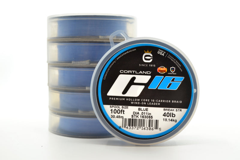 Cortland Premium Hollow Core 16-Carrier Braid Wind-On Leader 100FT