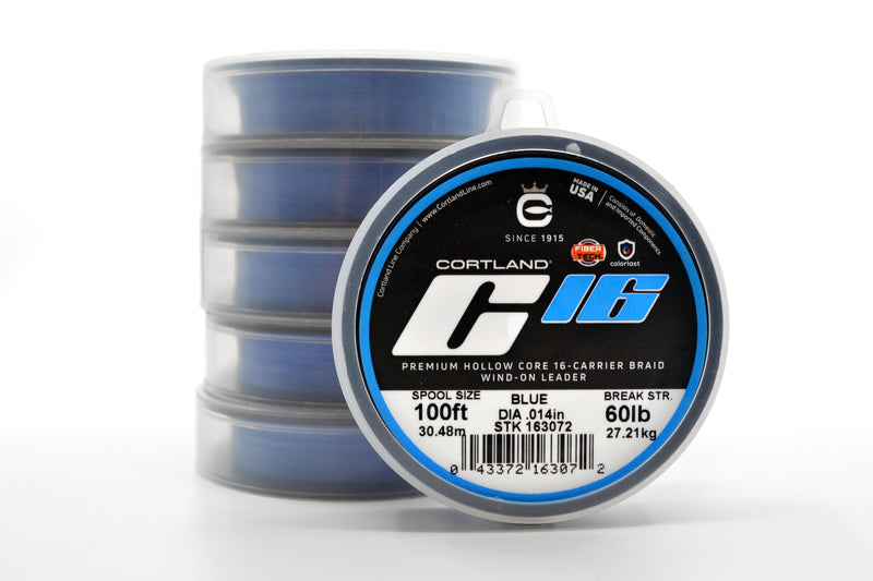 Cortland Premium Hollow Core 16-Carrier Braid Wind-On Leader 100FT
