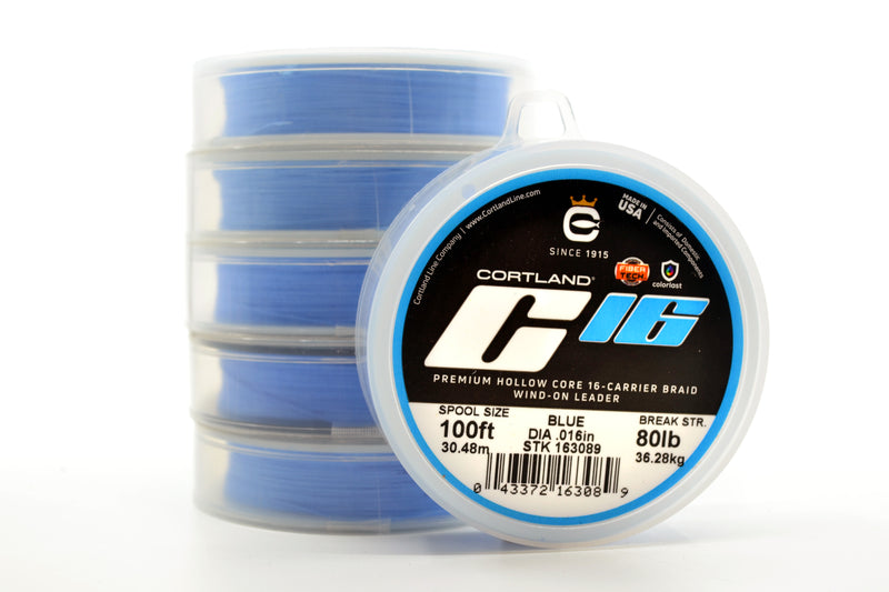 Cortland Premium Hollow Core 16-Carrier Braid Wind-On Leader 100FT
