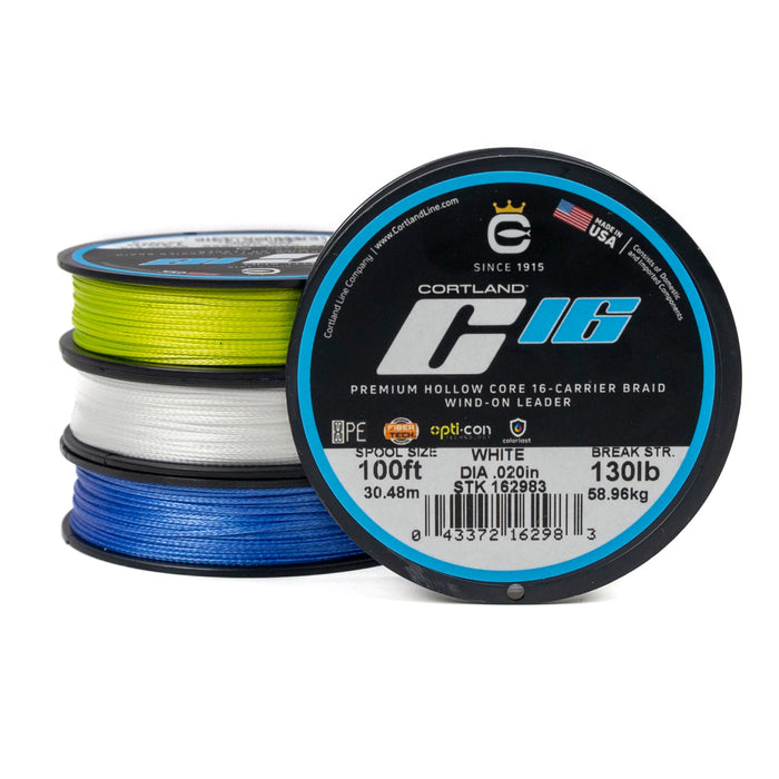 Cortland Premium Hollow Core 16-Carrier Braid Wind-On Leader 100FT
