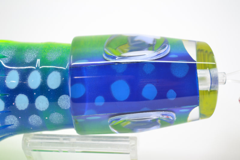 Big T Lures Blue-Green Rainbow Blue Dots Wildebeest 12" 7oz Skirted Blue-Yellow