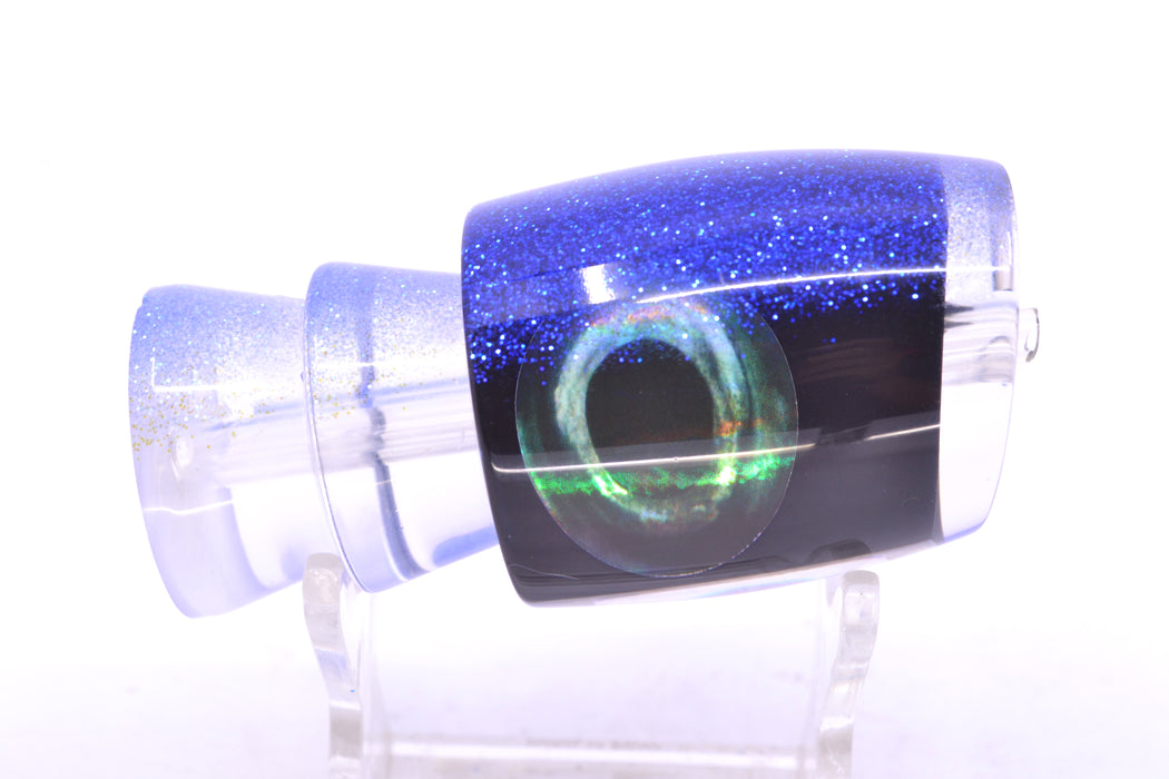 Moyes Lures Black Pearl Blue Glitter Back Taxi Eyes Medium J-Boy 12" 4oz