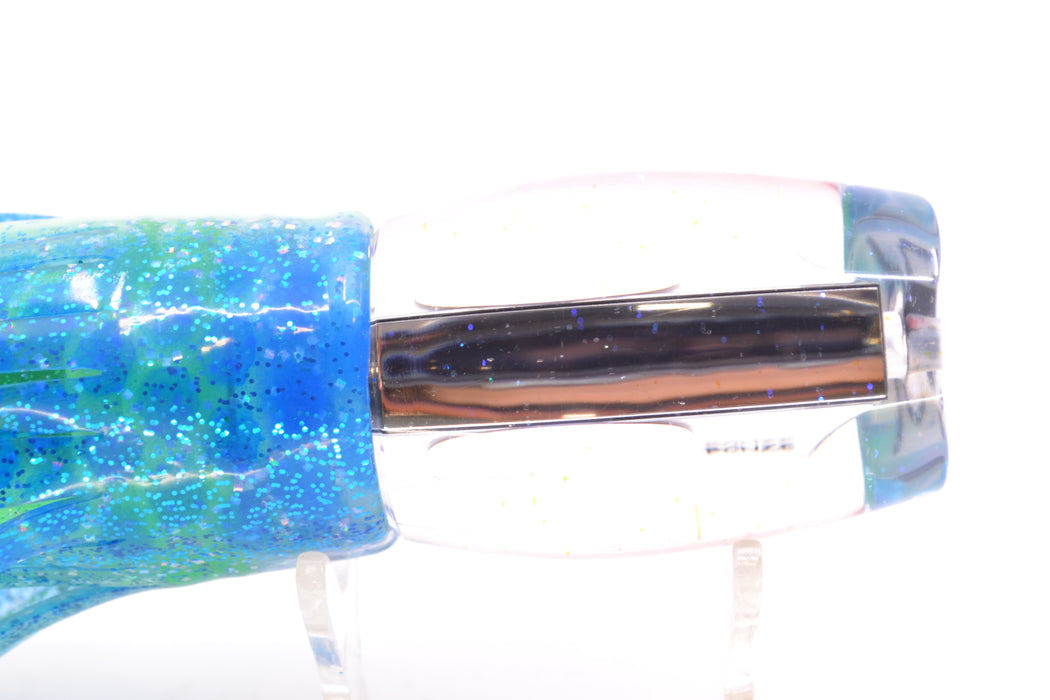 Bonze Lures Clear Mirrored Red Eyes ATM 10" 6oz Skirted Blue Dots/Green