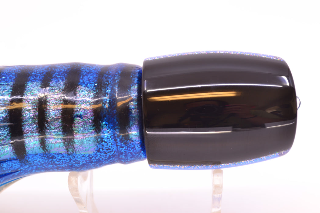 Moyes Lures Blue MOP Black-Silver Back Medium J-Boy 12" 7oz Skirted Blue Aurora