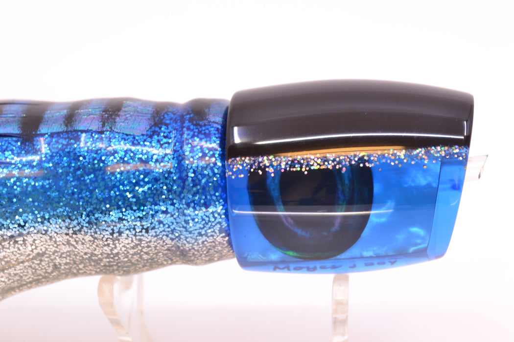 Moyes Lures Blue MOP Black-Silver Back Medium J-Boy 12" 7oz Skirted Blue Aurora