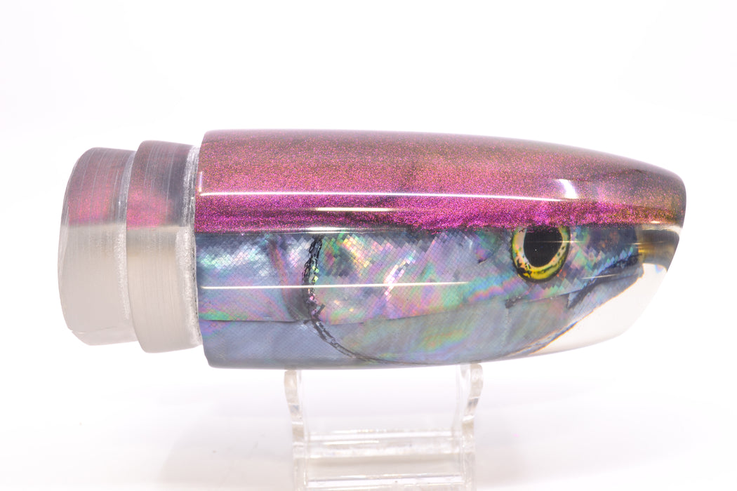 Ali'i Kai Lures Silver Shell Purple-Gold Chameleon Back Fish Head XL Plunger 16" 14oz GZE