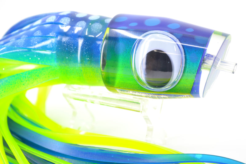 Big T Lures Blue-Green Rainbow Blue Dots Wildebeest 12" 7oz Skirted Blue-Yellow