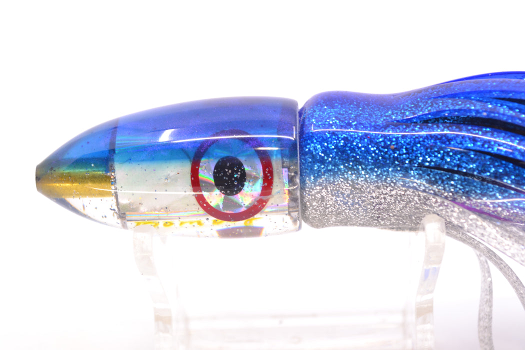 Bomboy Lures White Abalone Blue Back Round Mini Bomb 5" 2oz Skirted Blue-Silver