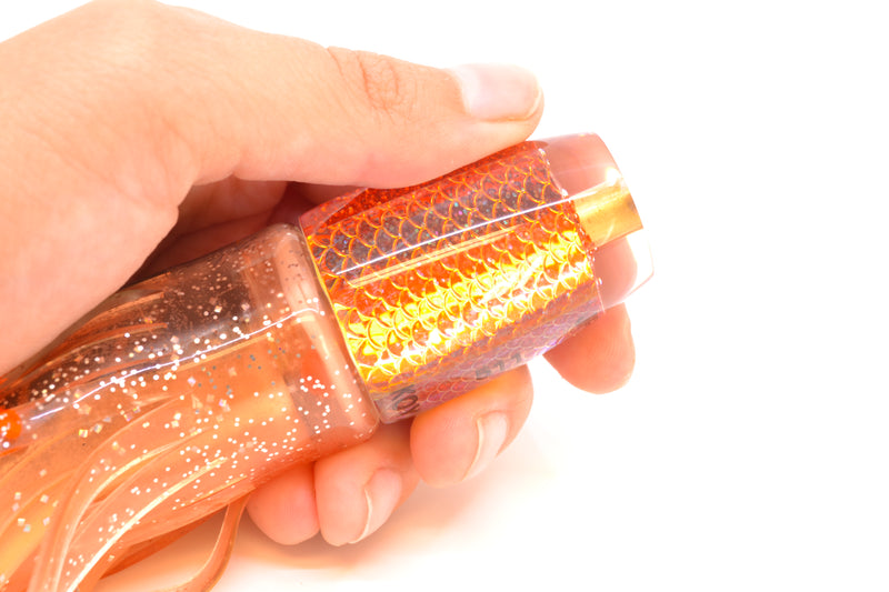 Koya Lures Rainbow Scale Orange Glitter Pearl JP 511 9" 4oz Skirted Root Beer-Petrolero