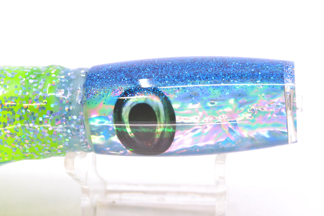 Moyes Lures Ice Blue Awabi Blue Glittered Back Taxi Eyes Small Shotgun 9" 4oz Skirted GZE