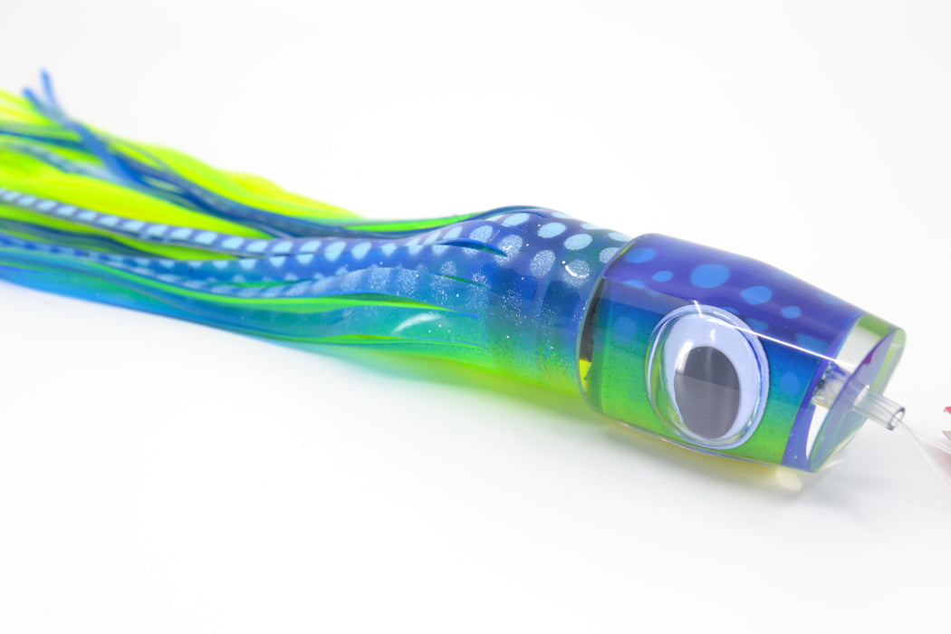 Big T Lures Blue-Green Rainbow Blue Dots Wildebeest 12" 7oz Skirted Blue-Yellow