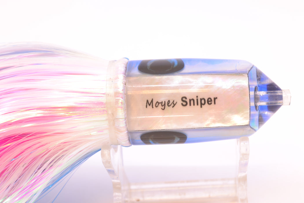 Moyes Lures White MOP Blue Back 2-Hole Small Sniper Jet 9" 5.7oz Strobez Blue-White