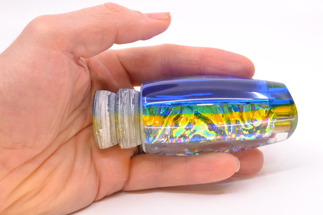 Coggin Lures Ice Rainbow Dichro Blue-Yellow Back 4-Hole Copalure Scoop 12" 9oz