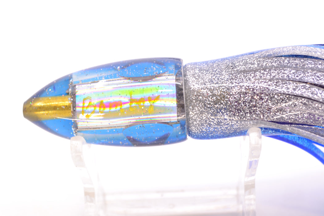 Bomboy Lures White Abalone Blue Back Round Mini Bomb 5" 2oz Skirted Blue-Silver