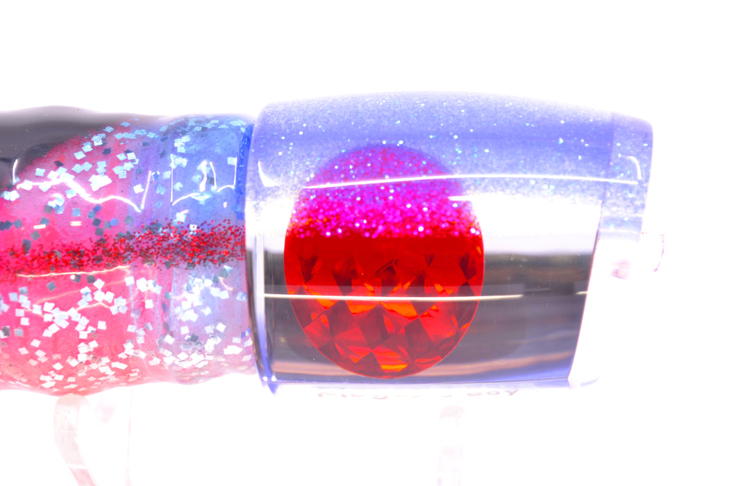 Moyes Lures Clear Mirrored Blue Glittered Back Red Eyes Medium J-Boy 12" 7oz Skirted