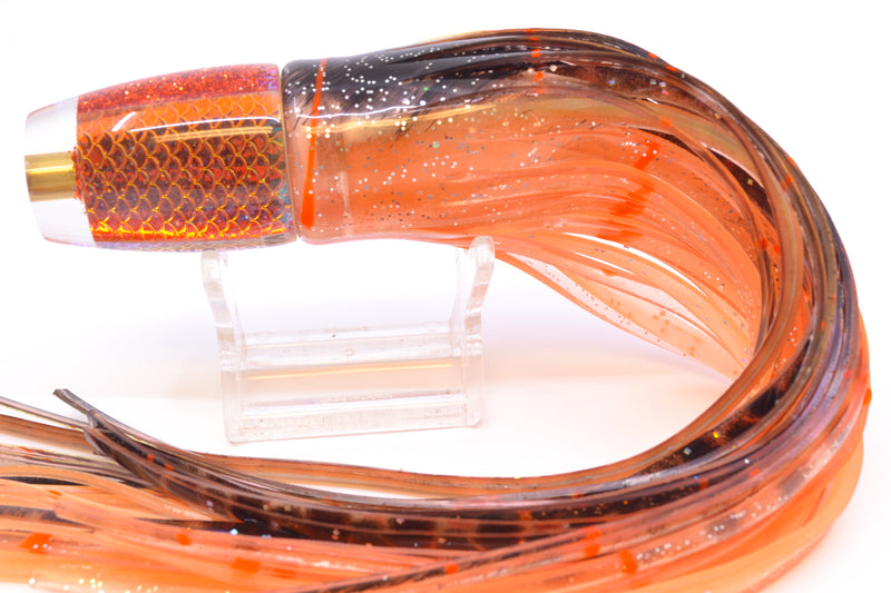 Koya Lures Rainbow Scale Orange Glitter Pearl JP 511 9" 4oz Skirted Root Beer-Petrolero
