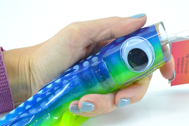 Big T Lures Blue-Green Rainbow Blue Dots Wildebeest 12" 7oz Skirted Blue-Yellow