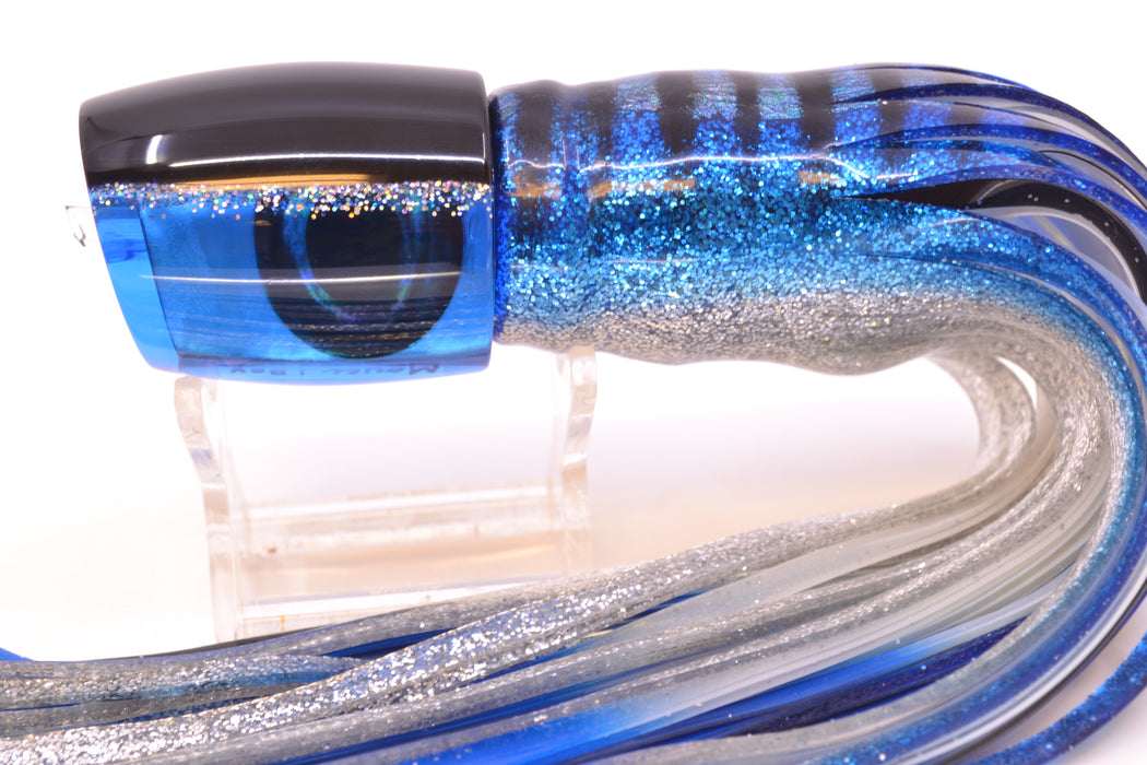 Moyes Lures Blue MOP Black-Silver Back Medium J-Boy 12" 7oz Skirted Blue Aurora