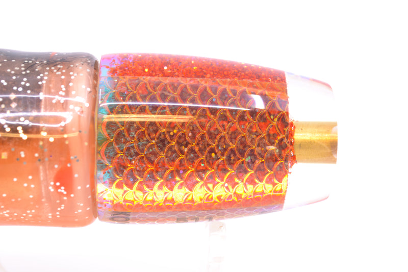 Koya Lures Rainbow Scale Orange Glitter Pearl JP 511 9" 4oz Skirted Root Beer-Petrolero