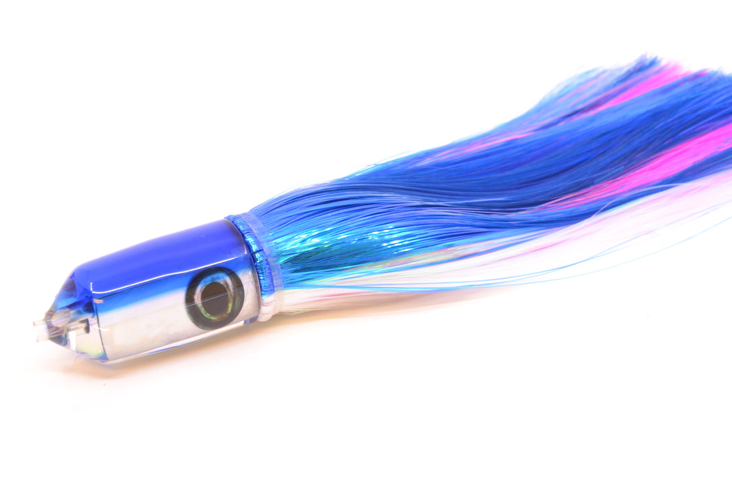 Moyes Lures White MOP Blue Back 2-Hole Small Sniper Jet 9" 5.7oz Strobez Blue-White