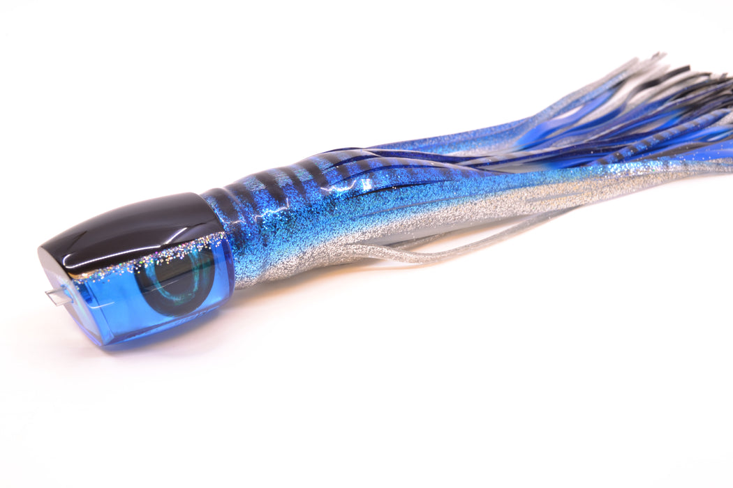Moyes Lures Blue MOP Black-Silver Back Medium J-Boy 12" 7oz Skirted Blue Aurora