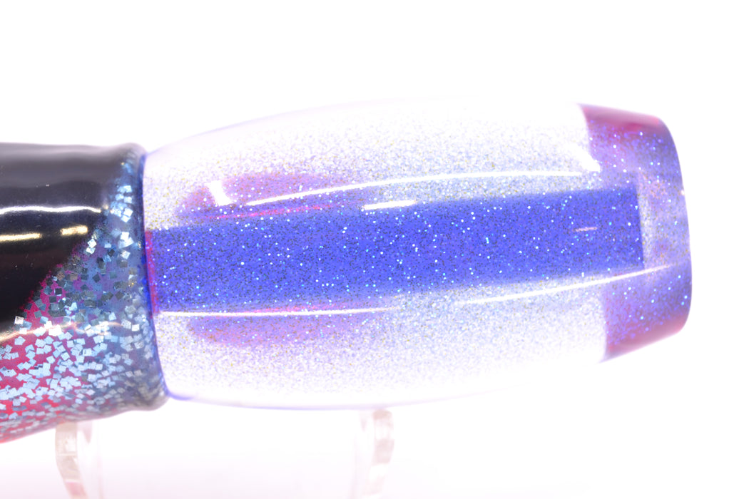 Moyes Lures Clear Mirrored Blue Glittered Back Red Eyes Large Argus 14" 10oz Skirted