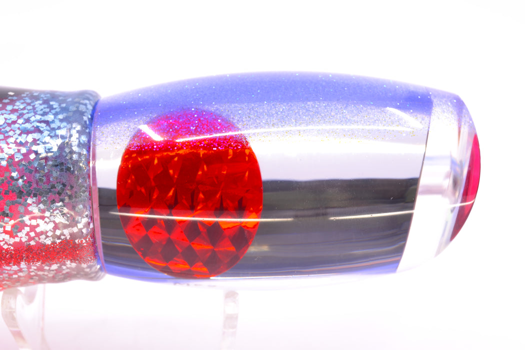 Moyes Lures Clear Mirrored Blue Glittered Back Red Eyes Large Argus 14" 10oz Skirted