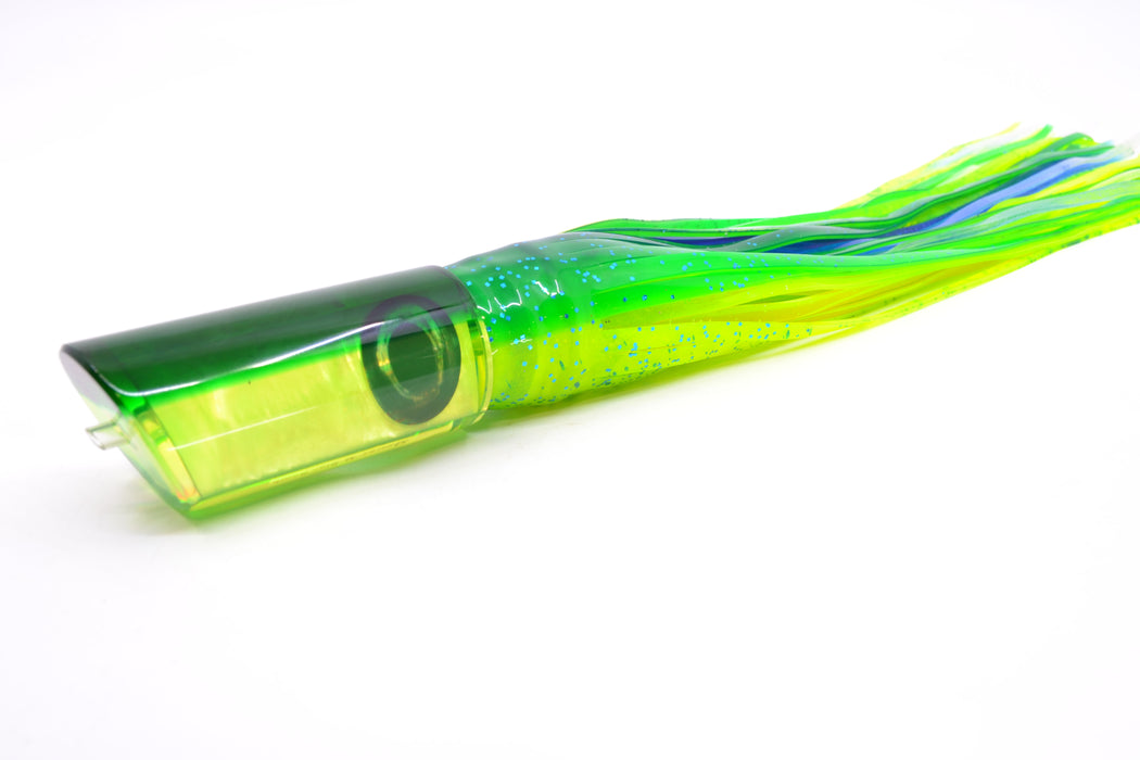 Moyes Lures Chartreuse MOP Green Back Medium Pipe Bomb 12" 7.5oz Skirted Mahi