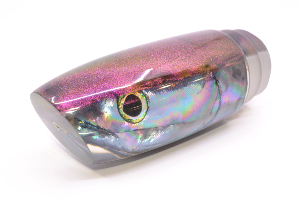 Ali'i Kai Lures Silver Shell Purple-Gold Chameleon Back Fish Head XL Plunger 16" 14oz GZE