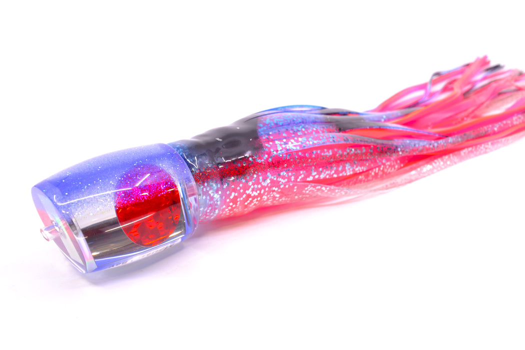 Moyes Lures Clear Mirrored Blue Glittered Back Red Eyes Medium J-Boy 12" 7oz Skirted