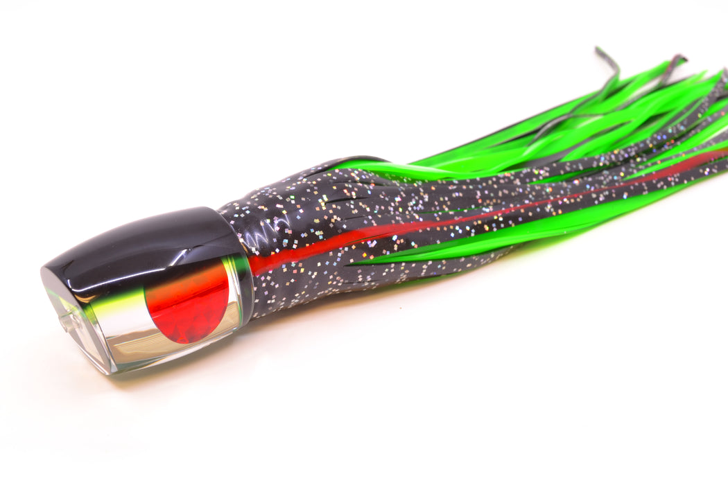 Moyes Lures Clear Mirrored Black-Green Back Medium J-Boy 12" 7oz Skirted Black/Green