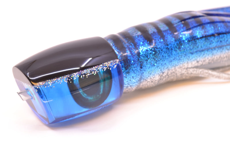 Moyes Lures Blue MOP Black-Silver Back Medium J-Boy 12" 7oz Skirted Blue Aurora