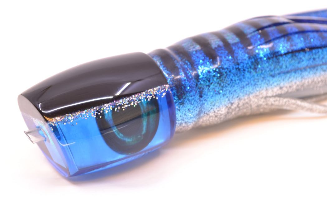 Moyes Lures Blue MOP Black-Silver Back Medium J-Boy 12" 7oz Skirted Blue Aurora