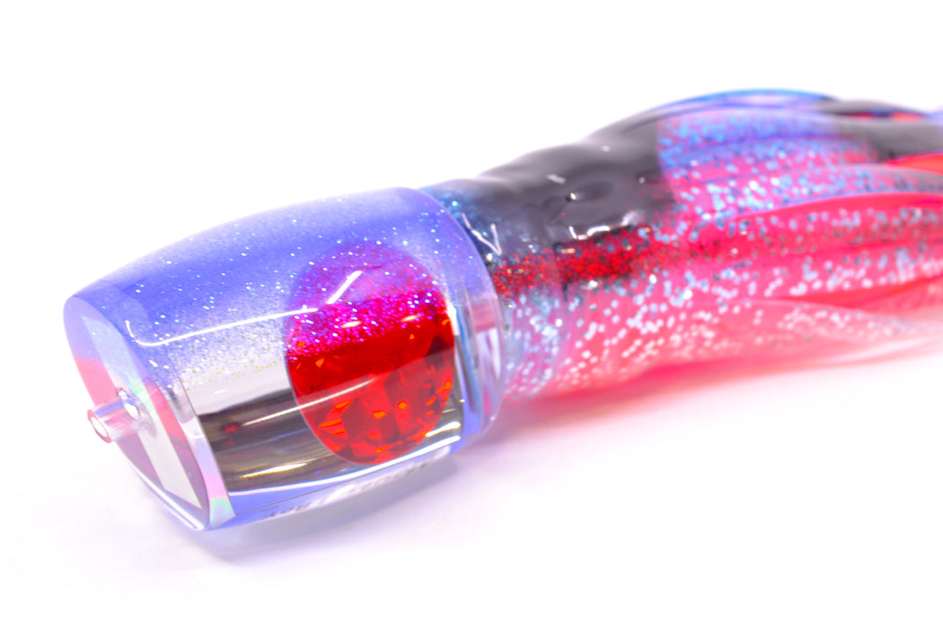 Moyes Lures Clear Mirrored Blue Glittered Back Red Eyes Medium J-Boy 12" 7oz Skirted