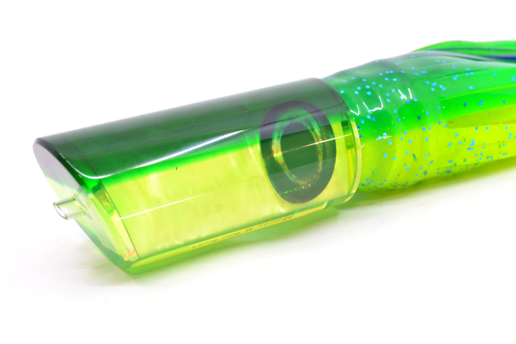 Moyes Lures Chartreuse MOP Green Back Medium Pipe Bomb 12" 7.5oz Skirted Mahi