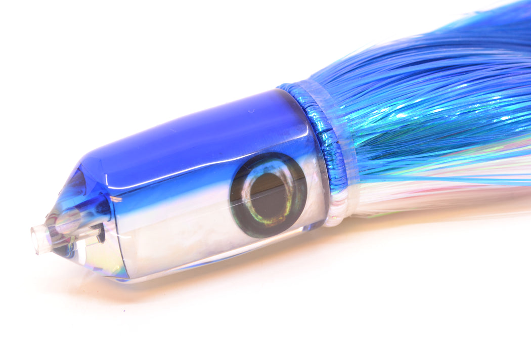 Moyes Lures White MOP Blue Back 2-Hole Small Sniper Jet 9" 5.7oz Strobez Blue-White