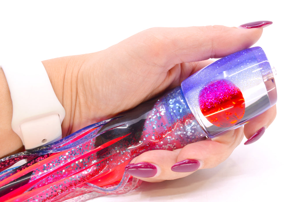 Moyes Lures Clear Mirrored Blue Glittered Back Red Eyes Medium J-Boy 12" 7oz Skirted