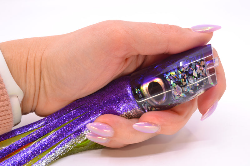 Moyes Lures S&P MOP Purple Back Taxi Eyes Small Plunger 9" 5oz Skirted Purple-Silver