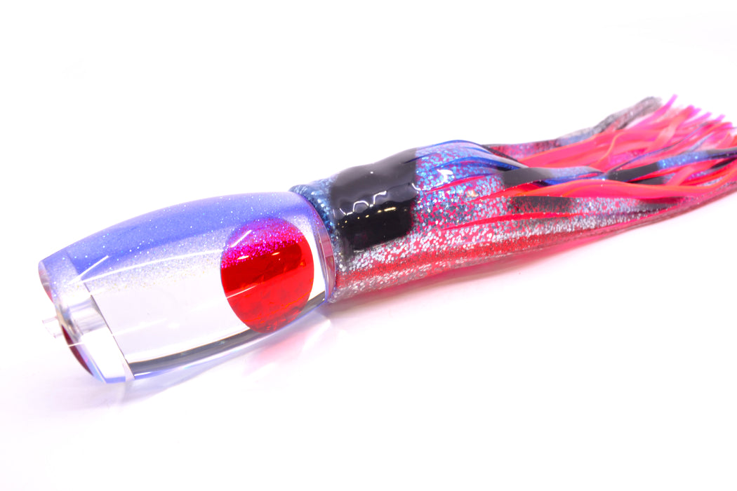 Moyes Lures Clear Mirrored Blue Glittered Back Red Eyes Large Argus 14" 10oz Skirted