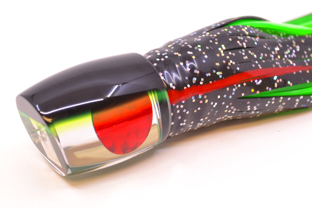 Moyes Lures Clear Mirrored Black-Green Back Medium J-Boy 12" 7oz Skirted Black/Green