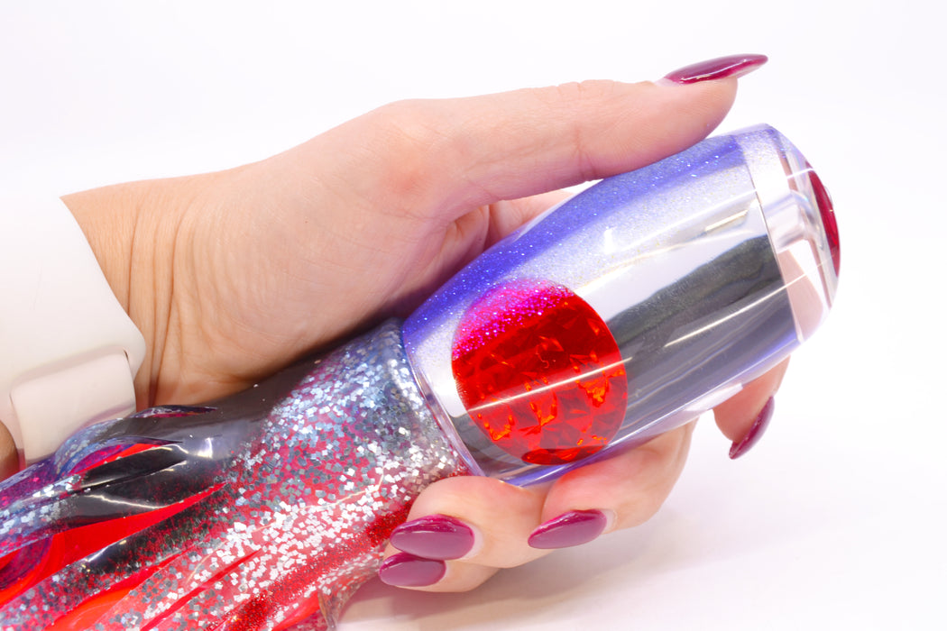 Moyes Lures Clear Mirrored Blue Glittered Back Red Eyes Large Argus 14" 10oz Skirted