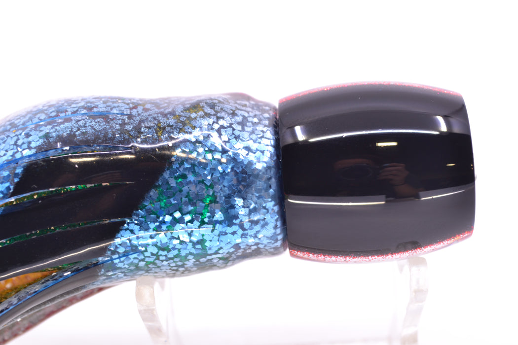 Moyes Lures Rainbow MOP Black-Red Back Taxi Eyes Small Secret 9" 3oz Skirted Evil