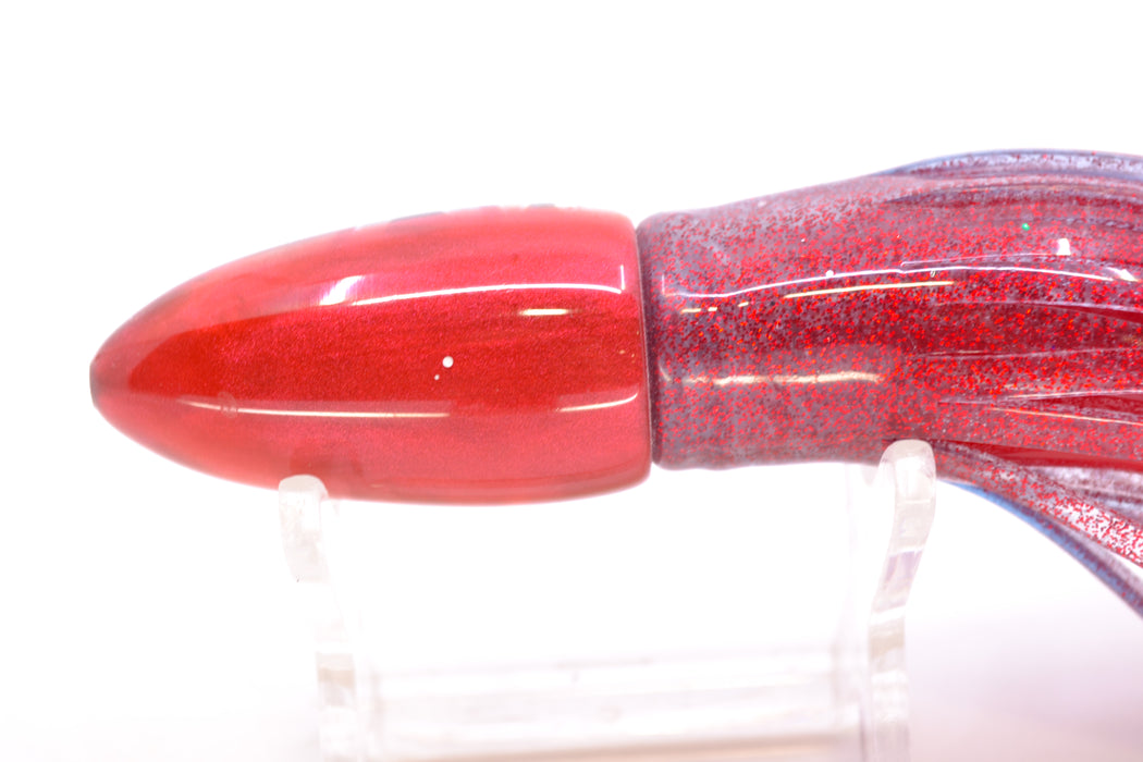 Bomboy Lures White Abalone Red Back Round Mini Bomb 5" 2oz Skirted Red Glitter/Red