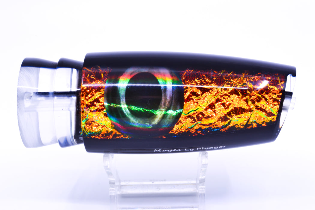 Moyes Lures Fire Dichro Black Back Taxi Eyes Large Plunger 14" 8.2oz