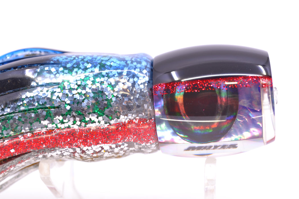 Moyes Lures Rainbow MOP Black-Red Back Taxi Eyes Small Secret 9" 3oz Skirted Evil
