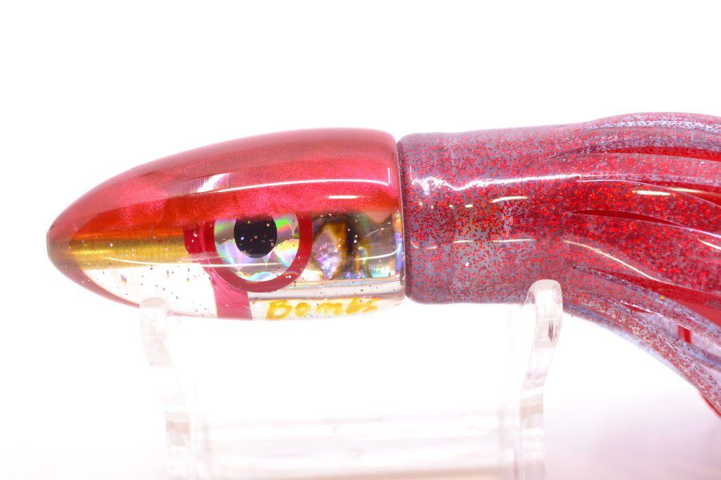 Bomboy Lures White Abalone Red Back Round Mini Bomb 5" 2oz Skirted Red Glitter/Red