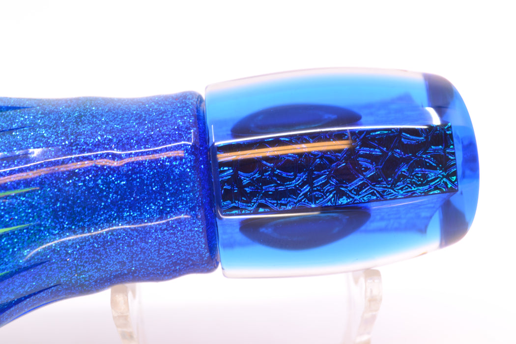 Moyes Lures Blue-Green Oil Slick Blue Back Medium J-Boy 12" 7oz Skirted Blue-Silver