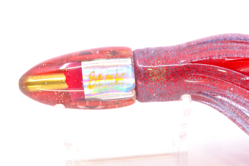 Bomboy Lures White Abalone Red Back Round Mini Bomb 5" 2oz Skirted Red Glitter/Red