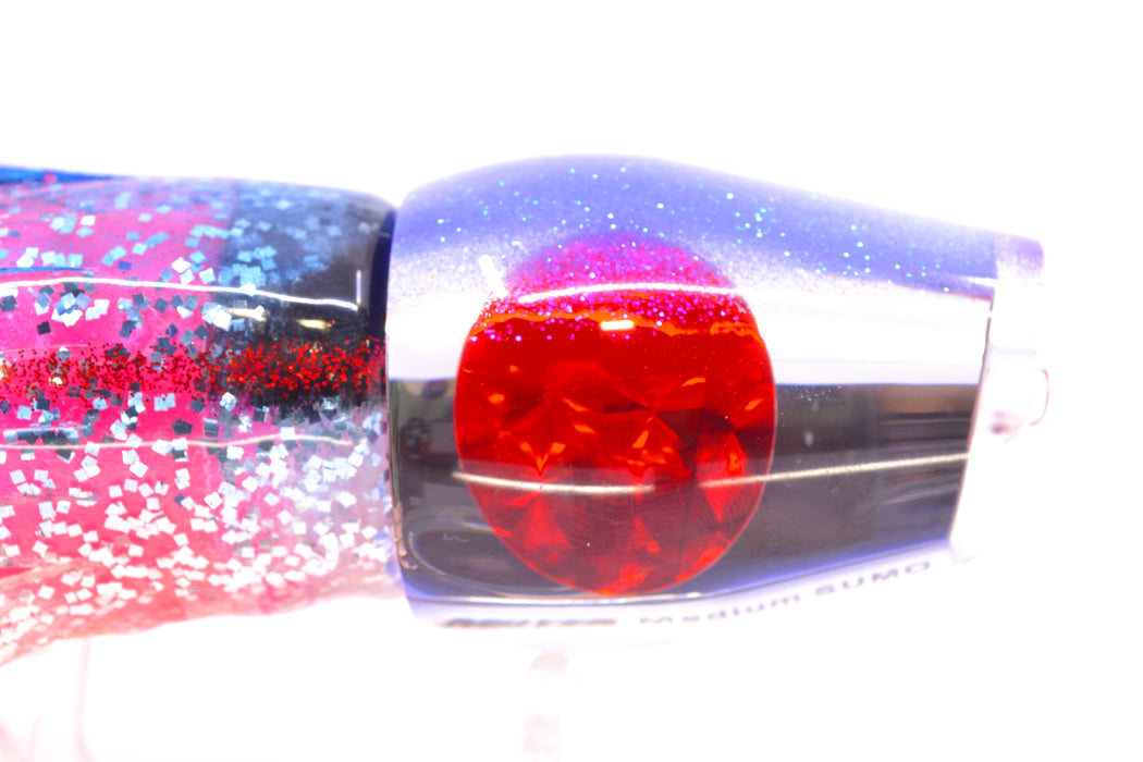 Moyes Lures Clear Mirrored Blue Glittered Back Red Eyes Medium Sumo 12" 6.8oz Skirted